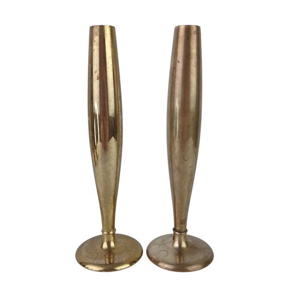 Dirigold Sweden Vintage Brass Modernist Bud Vases Pair of 2 MCM - Picture 2 of 5